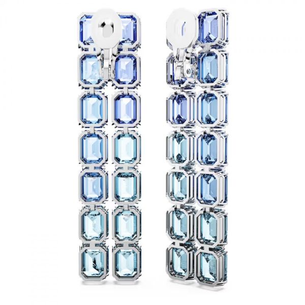 Brincos de mola Swarovski Millenia Lapidação octogonal Gradiente de cor Compridos Azuis Lacado a ródio