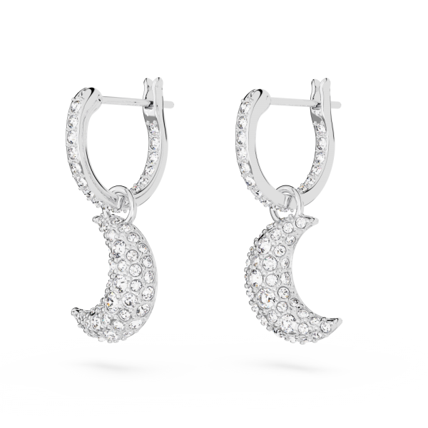 Brincos Swarovski Compridos Luna Lua Branco Lacado a Ródio