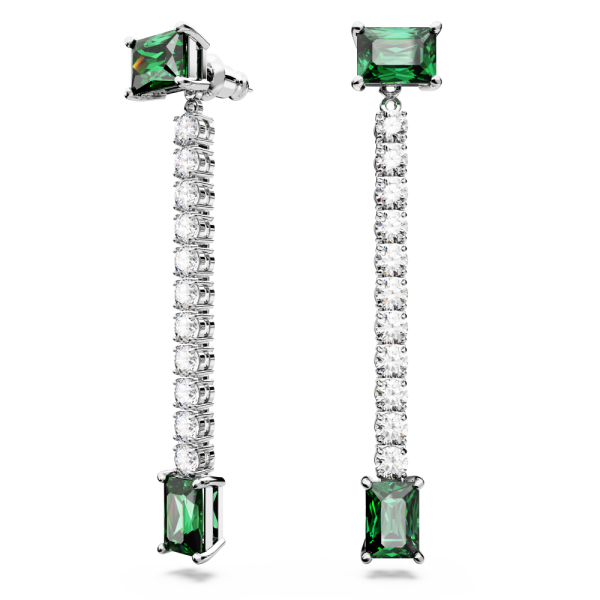 Brincos Swarovski Compridos Matrix Combinação de Lapidações Verde Lacado a Ródio