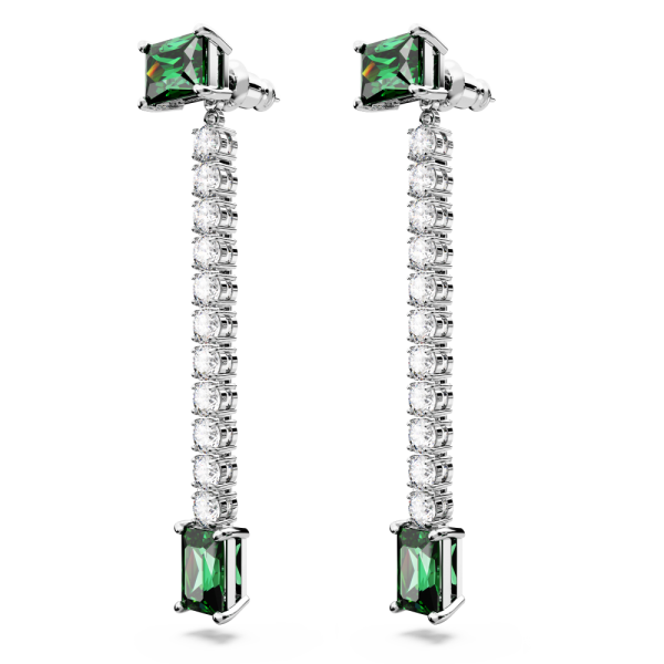 Brincos Swarovski Compridos Matrix Combinação de Lapidações Verde Lacado a Ródio