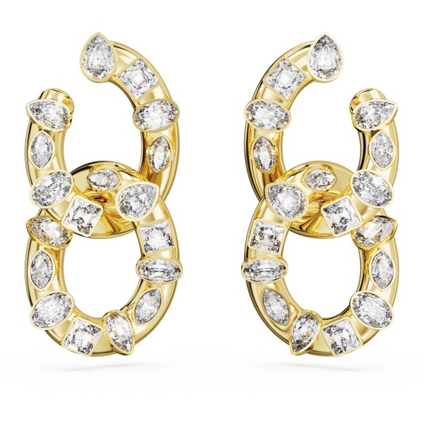 Brincos Swarovski Argola Dextera Combinação de Lapidações Laço Bloqueado Brancos Lacado a Dourado