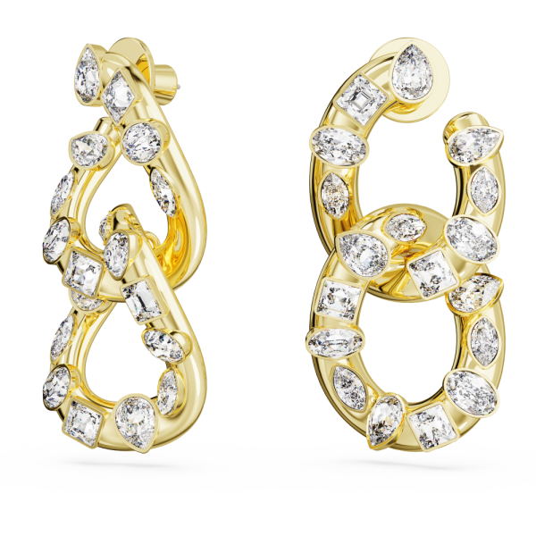 Brincos Swarovski Argola Dextera Combinação de Lapidações Laço Bloqueado Brancos Lacado a Dourado
