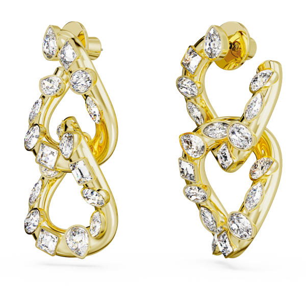 Brincos Swarovski Argola Dextera Combinação de Lapidações Laço Bloqueado Brancos Lacado a Dourado