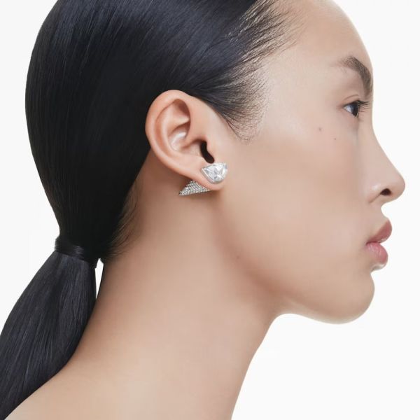 Brincos Swarovski stud Lucent Pavé Pico Branco Lacado a ródio