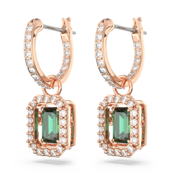 Brincos Swarovski Compridos Millenia Lapidação Octogonal Verde Lacado a Rosa Dourado
