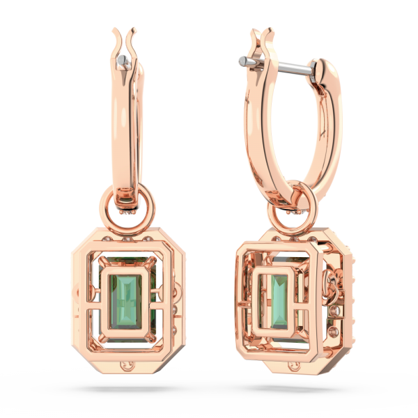 Brincos Swarovski Compridos Millenia Lapidação Octogonal Verde Lacado a Rosa Dourado