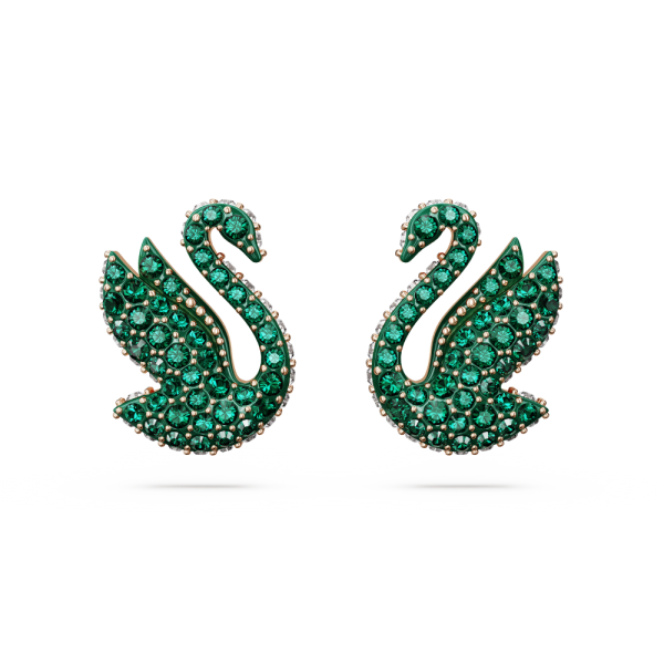 Brincos Swarovski Stud Iconic Swan Cisne Verde Lacado a Rosa Dourado