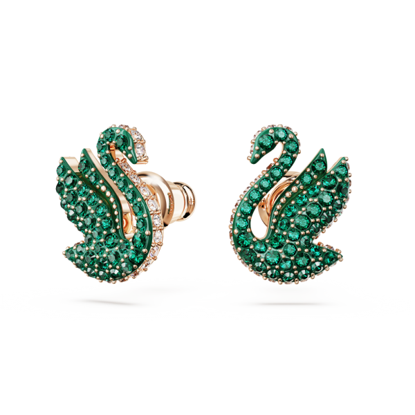 Brincos Swarovski Stud Iconic Swan Cisne Verde Lacado a Rosa Dourado