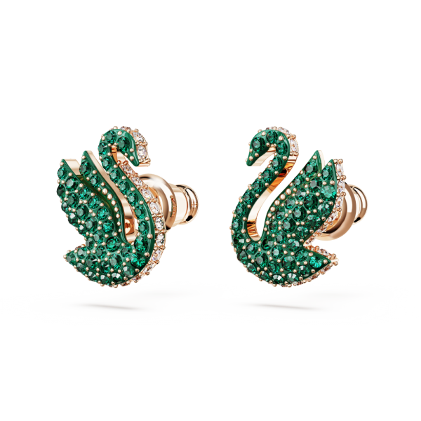 Brincos Swarovski Stud Iconic Swan Cisne Verde Lacado a Rosa Dourado