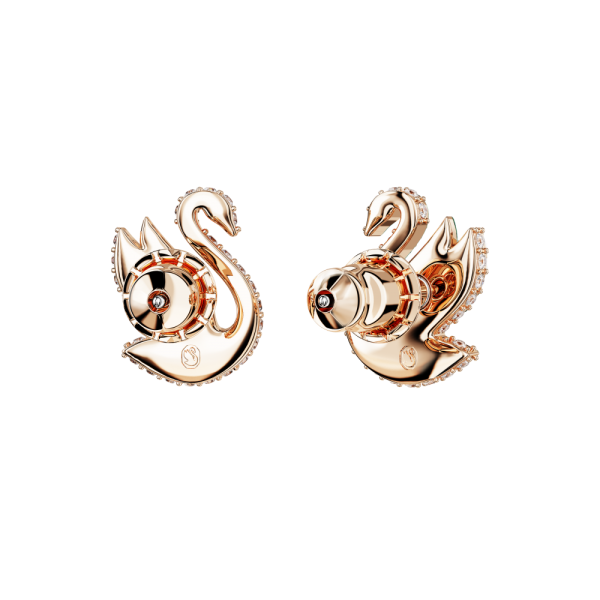 Brincos Swarovski Stud Iconic Swan Cisne Verde Lacado a Rosa Dourado