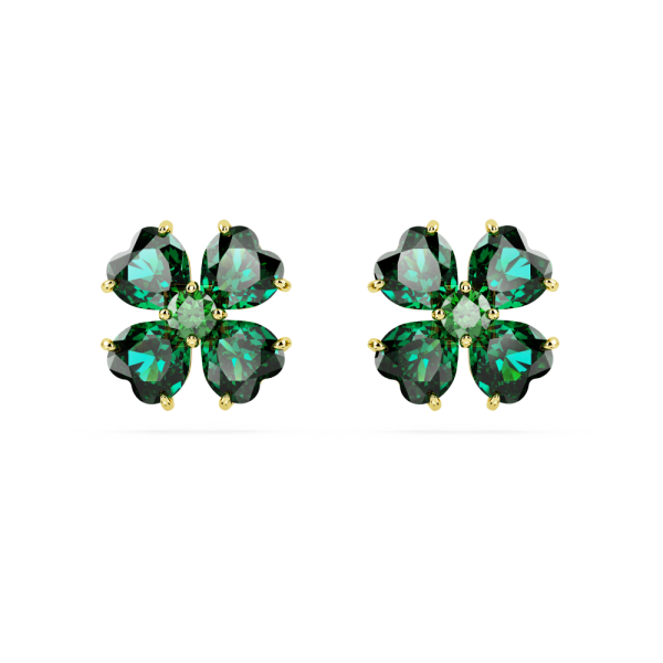 Brincos Swarovski Stud Idyllia Trevo de Quatro Folhas Verde Lacado a Dourado