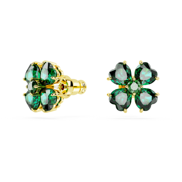 Brincos Swarovski Stud Idyllia Trevo de Quatro Folhas Verde Lacado a Dourado