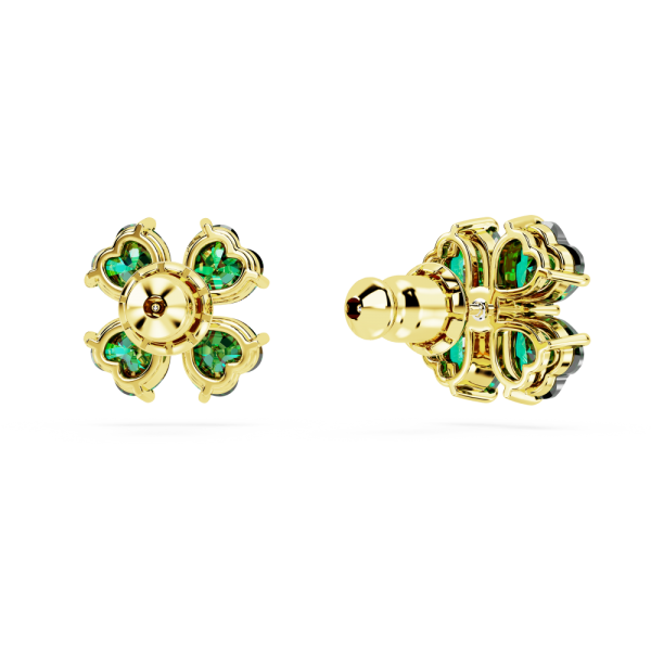 Brincos Swarovski Stud Idyllia Trevo de Quatro Folhas Verde Lacado a Dourado