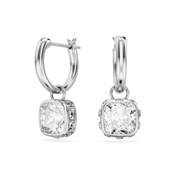 Brincos Swarovski Compridos Stilla Lapidação Quadrada Branco Lacado a Ródio