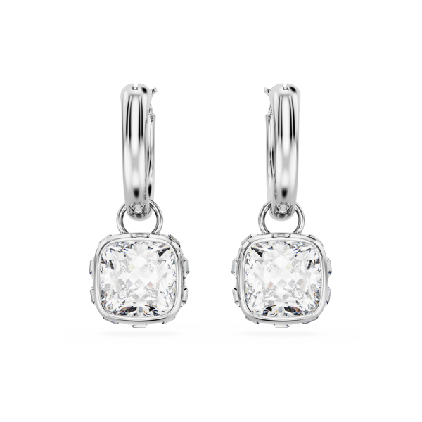 Brincos Swarovski Compridos Stilla Lapidação Quadrada Branco Lacado a Ródio
