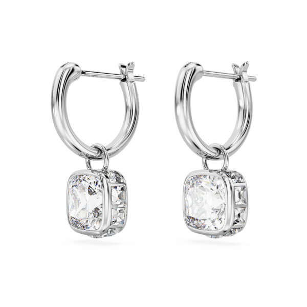 Brincos Swarovski Compridos Stilla Lapidação Quadrada Branco Lacado a Ródio
