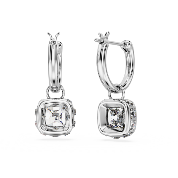 Brincos Swarovski Compridos Stilla Lapidação Quadrada Branco Lacado a Ródio
