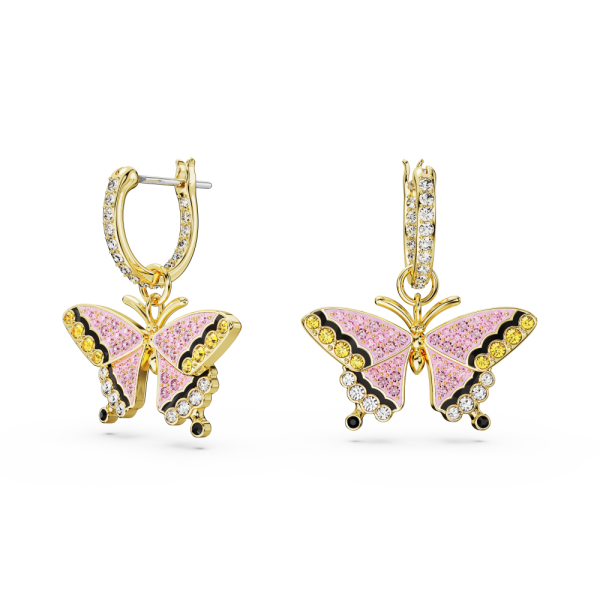 Brincos Swarovski Compridos Idyllia Borboleta Multicor Lacado a Dourado