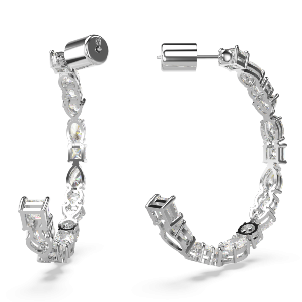 Brincos Swarovski Argola Mesmera Combinação de Lapidações Brancos Lacado a Ródio