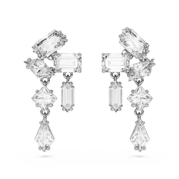 Brincos Swarovski Compridos Mesmera Combinação de Lapidações Branco Lacado a Ródio