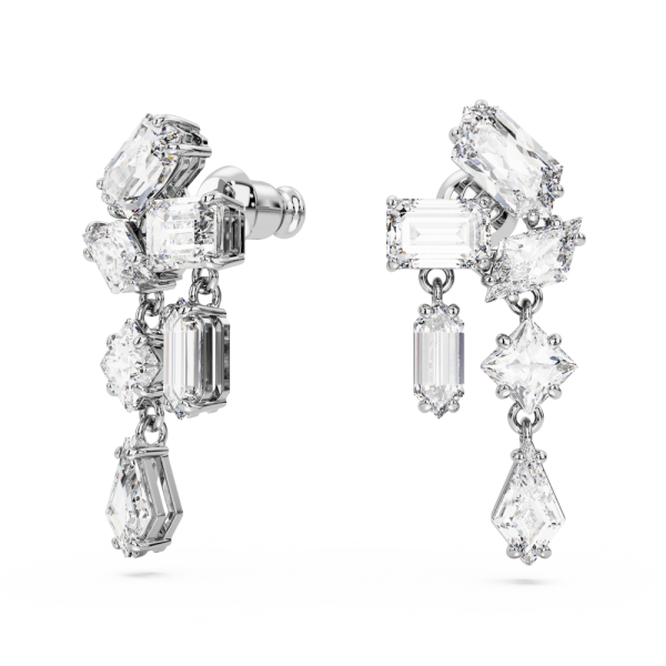 Brincos Swarovski Compridos Mesmera Combinação de Lapidações Branco Lacado a Ródio