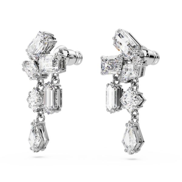 Brincos Swarovski Compridos Mesmera Combinação de Lapidações Branco Lacado a Ródio