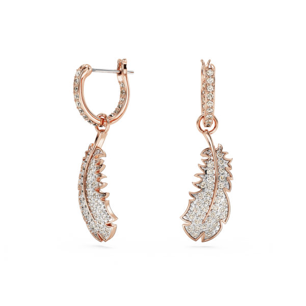 Brincos Swarovski Compridos Nice Pena Branco Lacado a Rosa Dourado