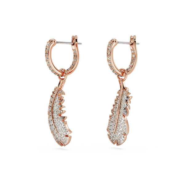 Brincos Swarovski Compridos Nice Pena Branco Lacado a Rosa Dourado