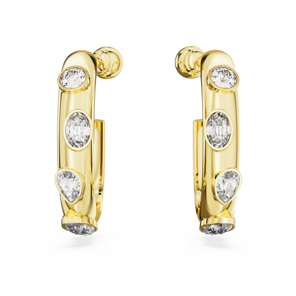 Brincos Swarovski Argola Dextera Combinação de Lapidações Brancos Lacado a Dourado