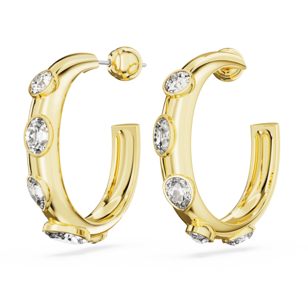 Brincos Swarovski Argola Dextera Combinação de Lapidações Brancos Lacado a Dourado