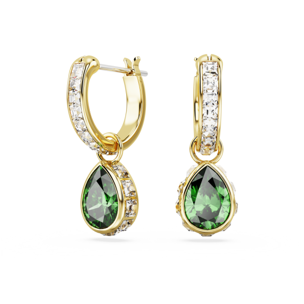 Brincos Swarovski Compridos Stilla Lapidação Pera Verde Lacado a Dourado