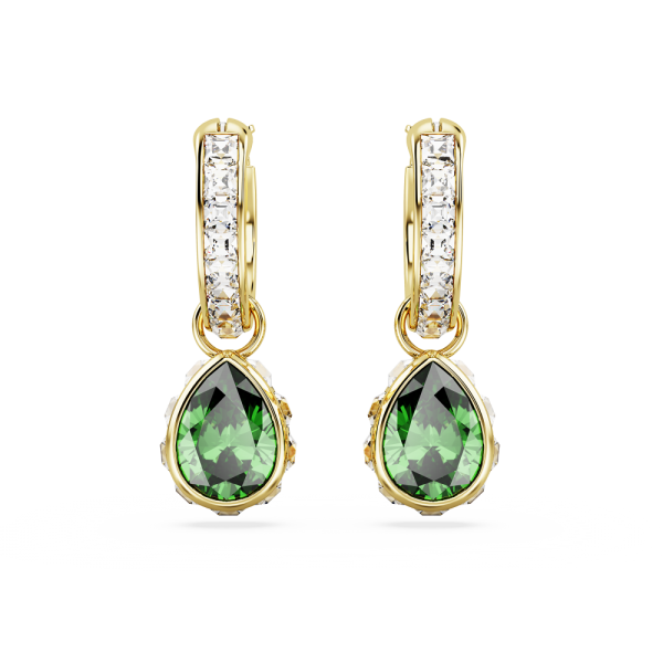 Brincos Swarovski Compridos Stilla Lapidação Pera Verde Lacado a Dourado
