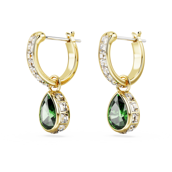 Brincos Swarovski Compridos Stilla Lapidação Pera Verde Lacado a Dourado