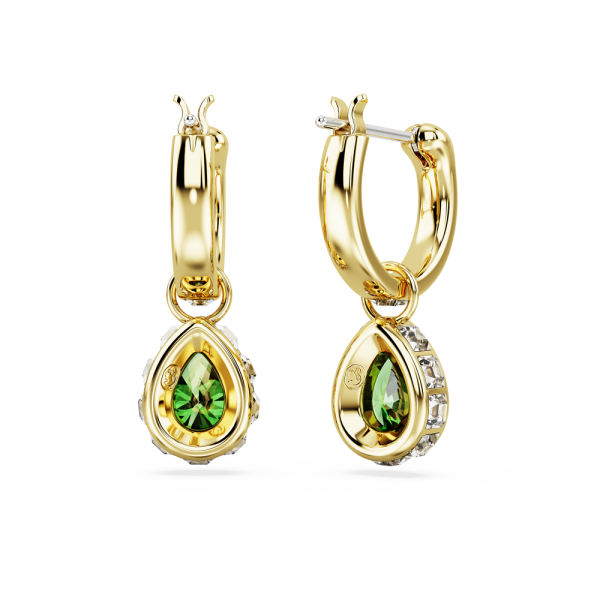 Brincos Swarovski Compridos Stilla Lapidação Pera Verde Lacado a Dourado