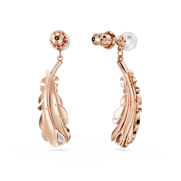 Brincos Swarovski Compridos Nice Combinação de Lapidações Pena Branco Lacado a Rosa Dourado