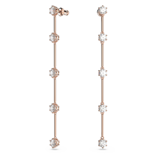 Brincos Swarovski Compridos Constella Lapidação Redonda Branco Lacado a Rosa Dourado