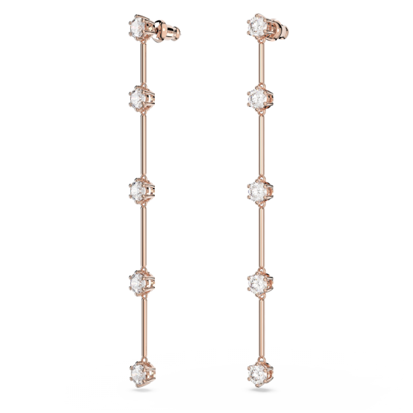 Brincos Swarovski Compridos Constella Lapidação Redonda Branco Lacado a Rosa Dourado