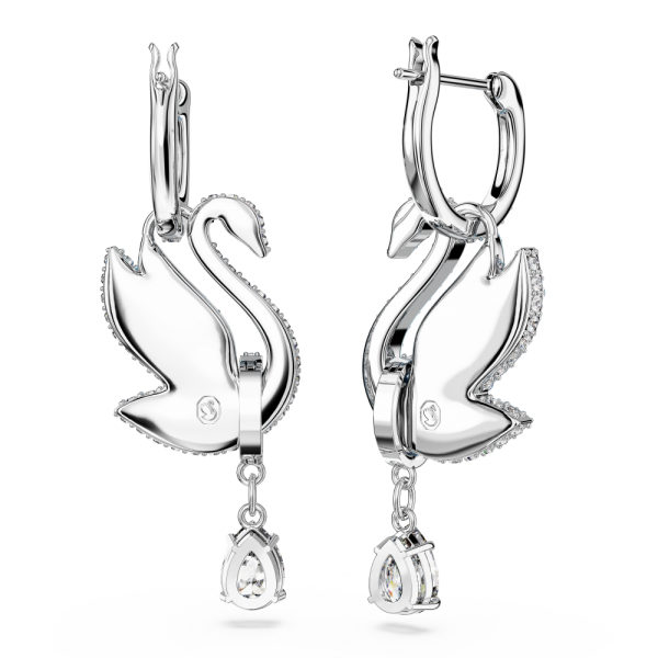 Brincos Swarovski Compridos Iconic Swan Cisne Azuis Lacado a Ródio