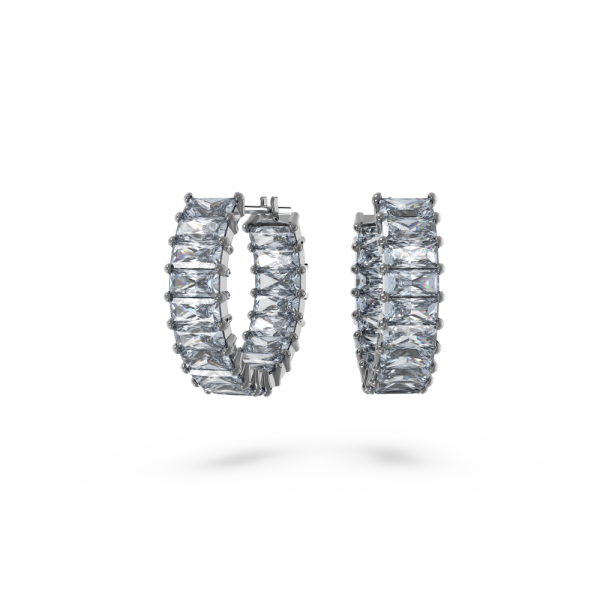 Brincos Swarovski Argola Matrix Lapidação Baguete Cinzentos Lacada a Ródio