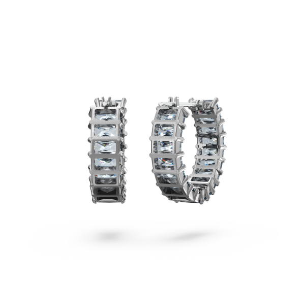 Brincos Swarovski Argola Matrix Lapidação Baguete Cinzentos Lacada a Ródio