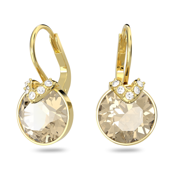 Brincos Swarovski Compridos Bella V Lapidação Redonda Dourado Lacado a Dourado