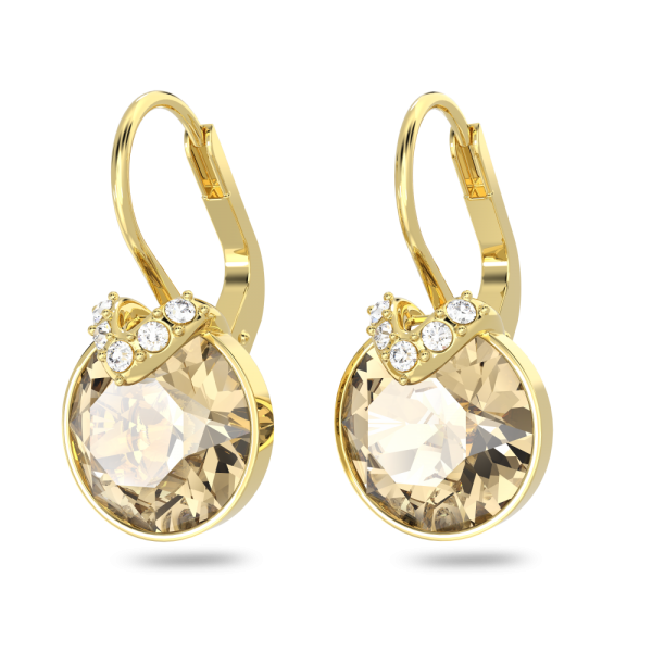 Brincos Swarovski Compridos Bella V Lapidação Redonda Dourado Lacado a Dourado