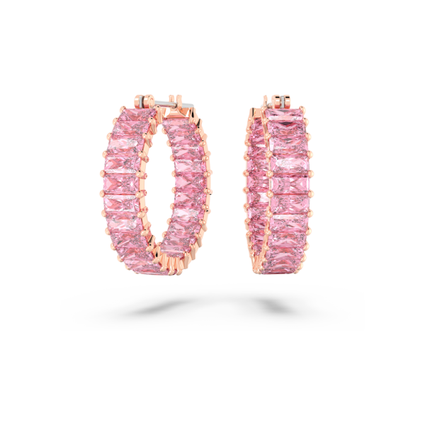 Brincos Swarovski Argola Matrix Lapidação Baguete Rosa Lacado a Rosa Dourado