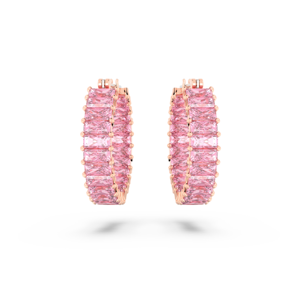 Brincos Swarovski Argola Matrix Lapidação Baguete Rosa Lacado a Rosa Dourado