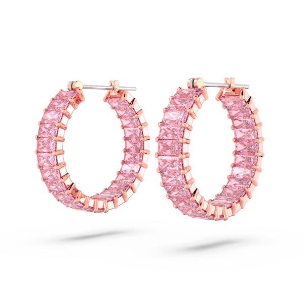 Brincos Swarovski Argola Matrix Lapidação Baguete Rosa Lacado a Rosa Dourado
