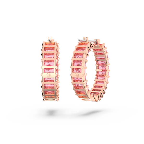 Brincos Swarovski Argola Matrix Lapidação Baguete Rosa Lacado a Rosa Dourado