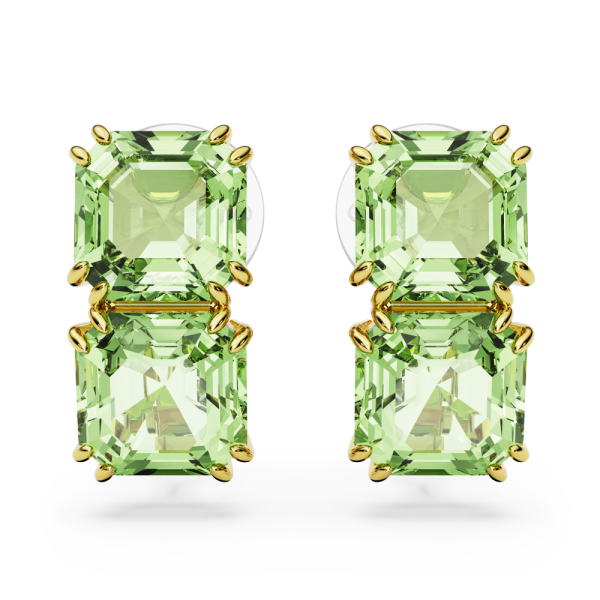 Brincos Swarovski de Mola Millenia Lapidação Quadrada Verdes Lacado a Dourado