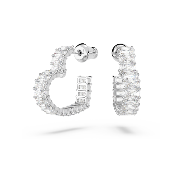 Brincos Swarovski Argola Matrix Coração Pequenas Brancos Lacado a Ródio