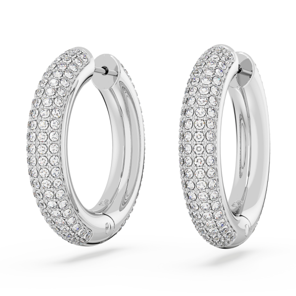 Brincos Swarovski Argola Dextera Médias Brancos Lacado a Ródio