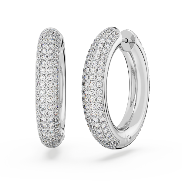 Brincos Swarovski Argola Dextera Médias Brancos Lacado a Ródio